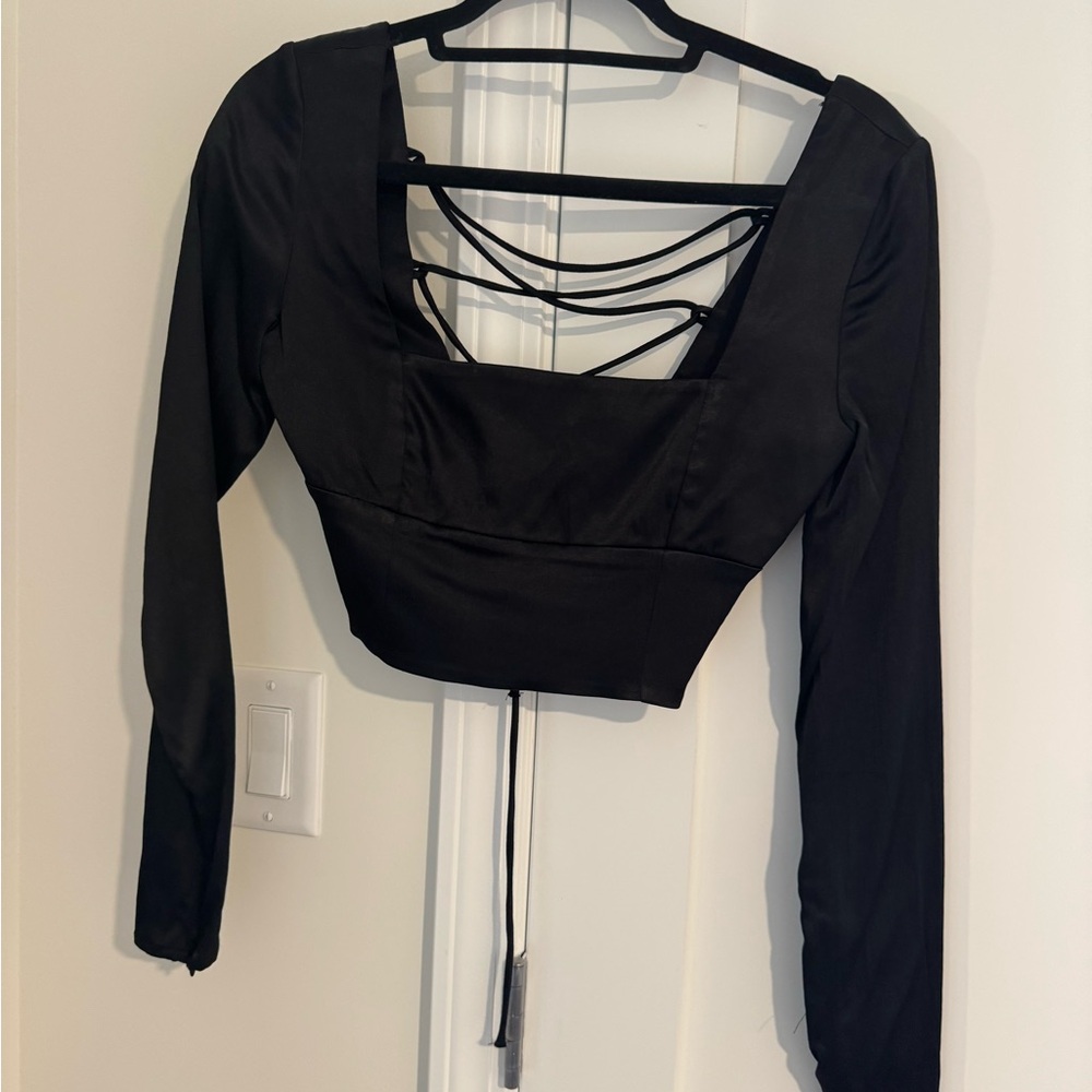 Zara Black Long Sleeve Crop Top